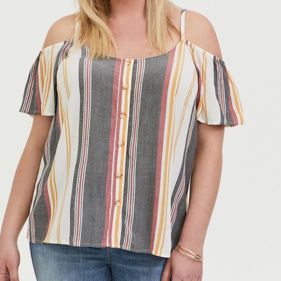 torrid Tops - TORRID Multi Stripe Cold Shoulder Top